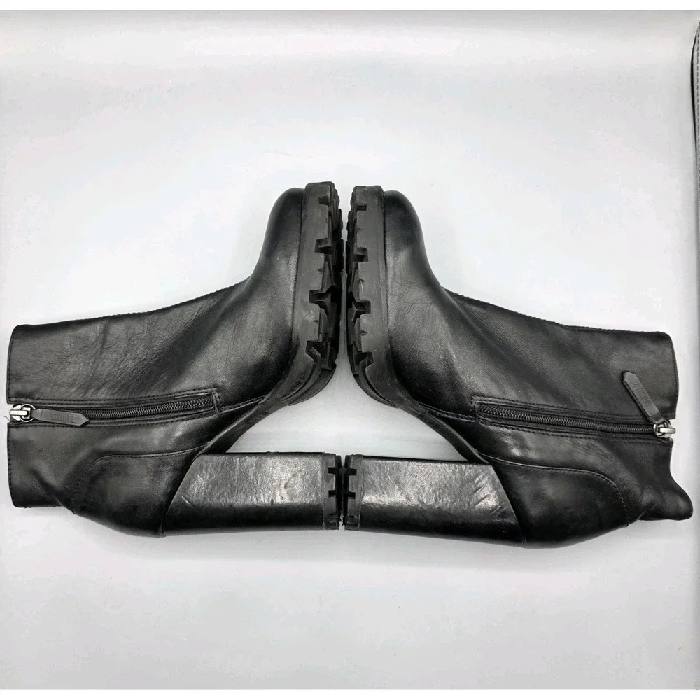 Schutz Boots Womens 39‎ Black Leather Chunky Lug Sole High Heel Booties Zipper
